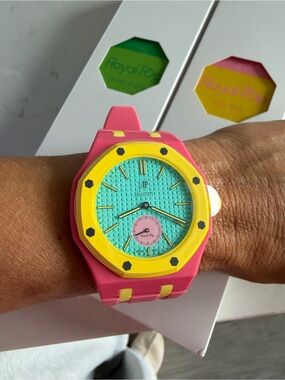 Swatch Royal Pop Pink Yellow Turquoise Watch Audemars Piguet AP